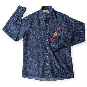 Kennington Men's Vintage 70s Shirt Mickey Mouse Watch Blue Button Up Navy Medium